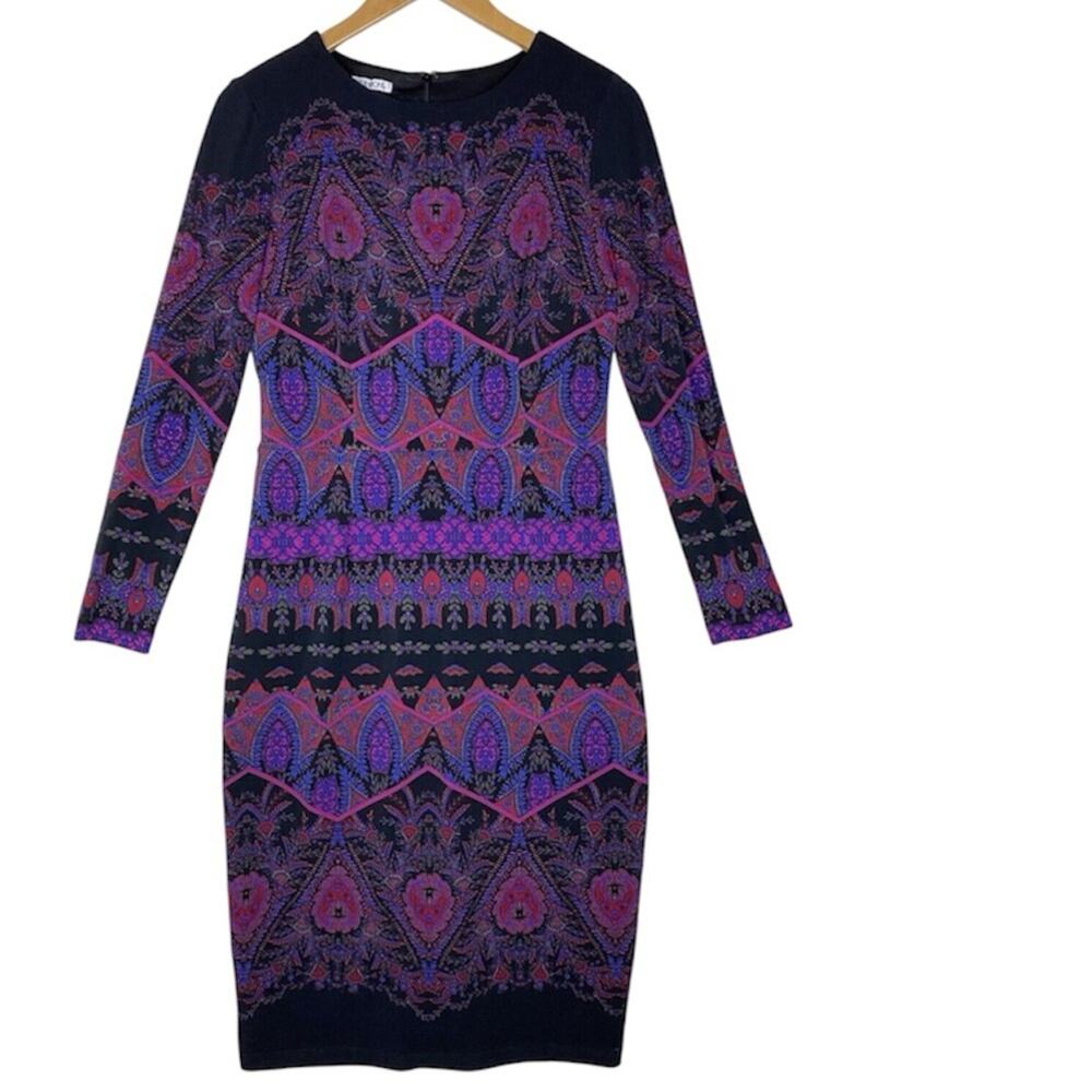 Maggy London abstract Long Sleeve Knit Sheath Dress